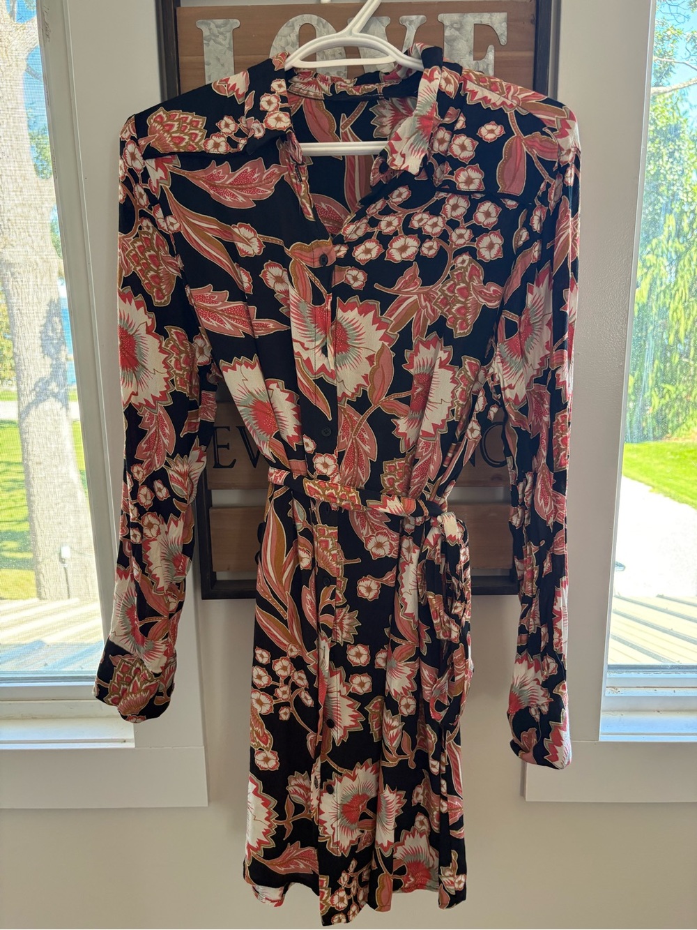 VERO MODA Black Floral Long-Sleeve Tie-Waist Shirt Dress